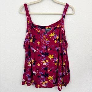 ModCloth Womens Tank Top Blouse Size 3X Flowy Lemur Frog Floral Bright Pink